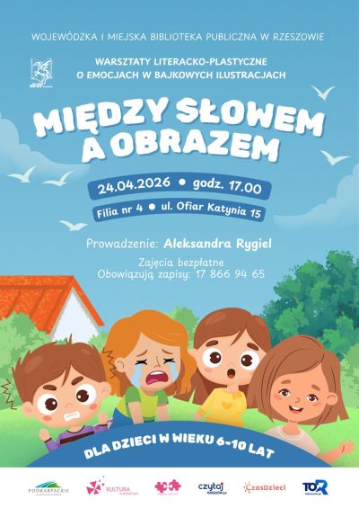Grafika promująca warsztaty dla dzieci Między słowem a obrazem